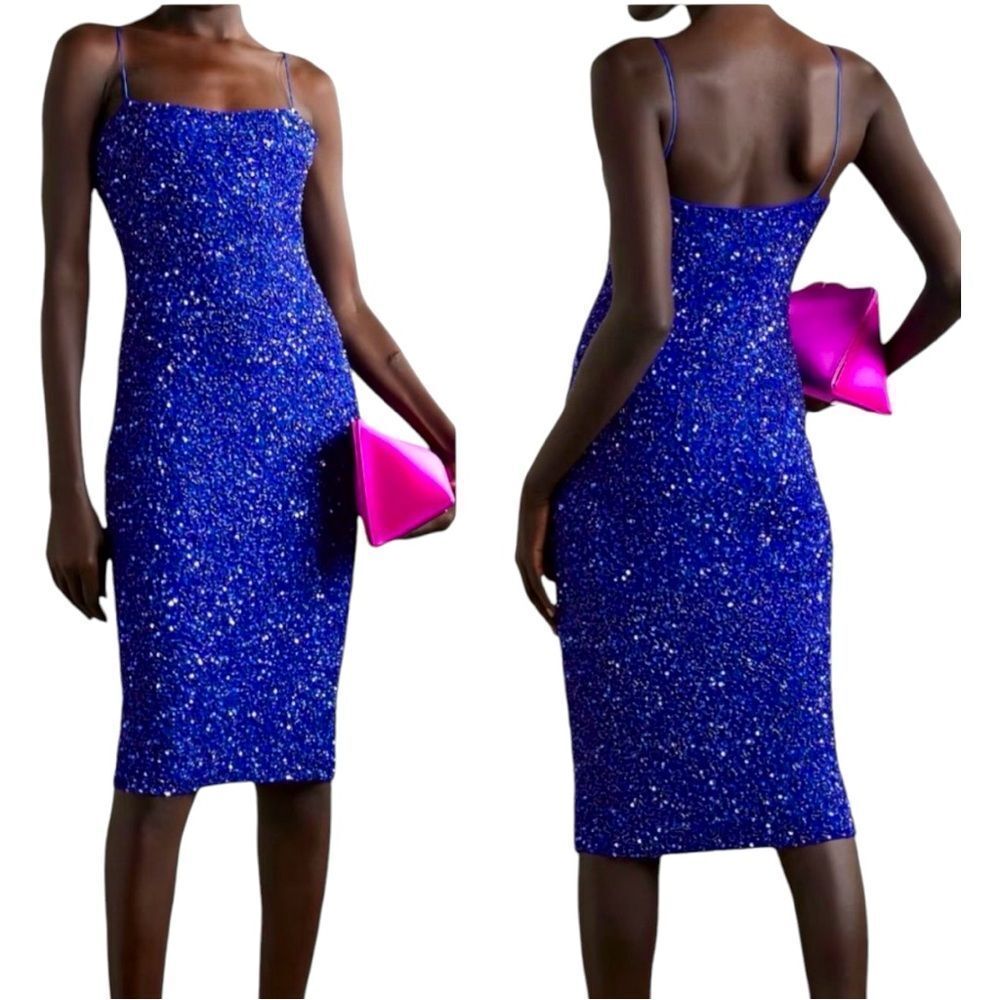 Retrofete Cobalt Blue Sequin Midi Dress